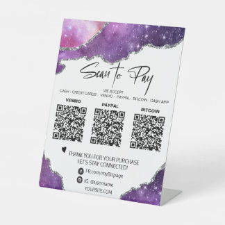 *~* 3 PAYMENTS Tabletop QR  Table Tent AGATE Pedestal Sign