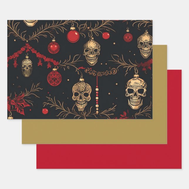 3 pc. Pc. Skull Ornament Wrapping Paper (Set)