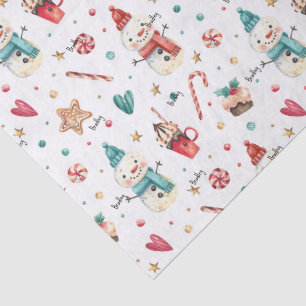 3 Pcs Tissue Name, Candy Snowman Christmas Pattern Tissue Paper