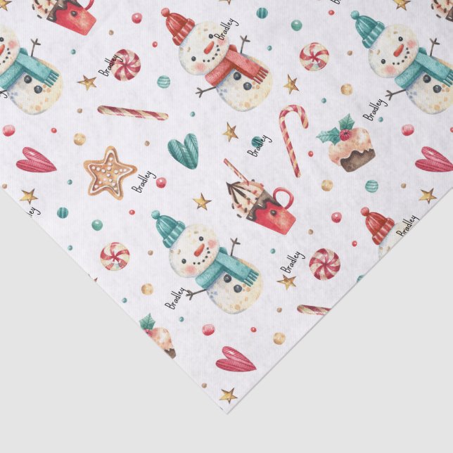 3 Pcs Tissue Name, Candy Snowman Christmas Pattern Tissue Paper (Detail)
