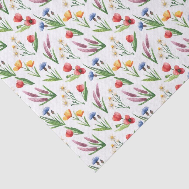  3 Pcs | Watercolor Dutch Still Life Wildflowers Tissue Paper (Detail)