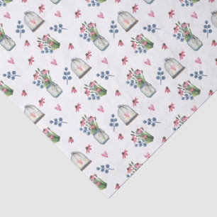 3 Pcs, Watercolor Pink Coneflowers & Hearts  Tissue Paper