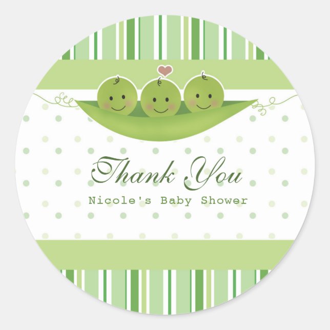3 Peas in a Pod Triplets Baby Shower Party Favour Classic Round Sticker (Front)