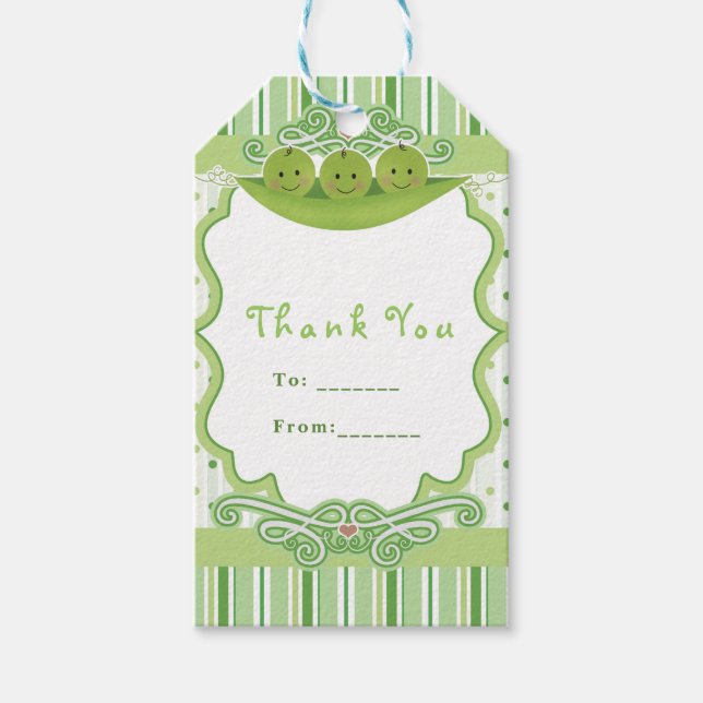 3 Peas in a Pod Triplets Baby Shower Party Favour Gift Tags (Front)