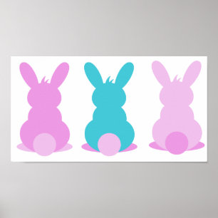 3 petits lapins en affiche de couleurs pastel