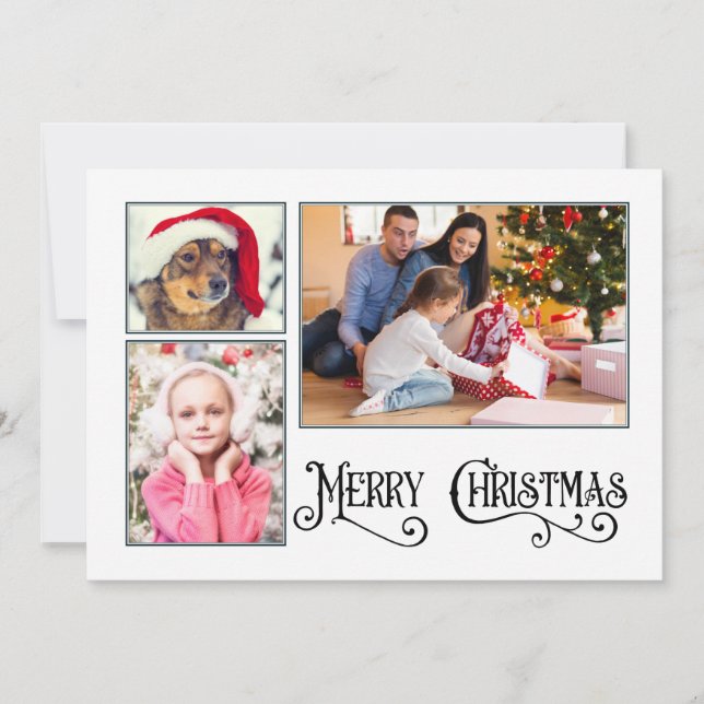 3 Photo/ 2 Coté "Joyeux Noël" Carte de vacances (Devant)