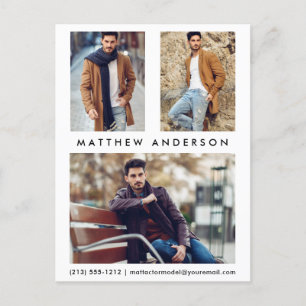 3 Photo Actor Model Comp Card Postcard W