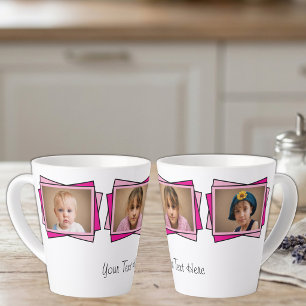 3 photo add your text pink latte mug