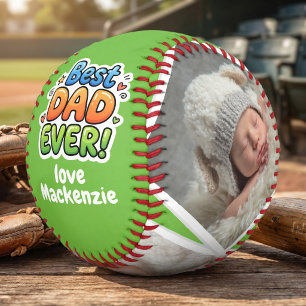 3 Photo and Text Personalized Best Dad Ever Baseball