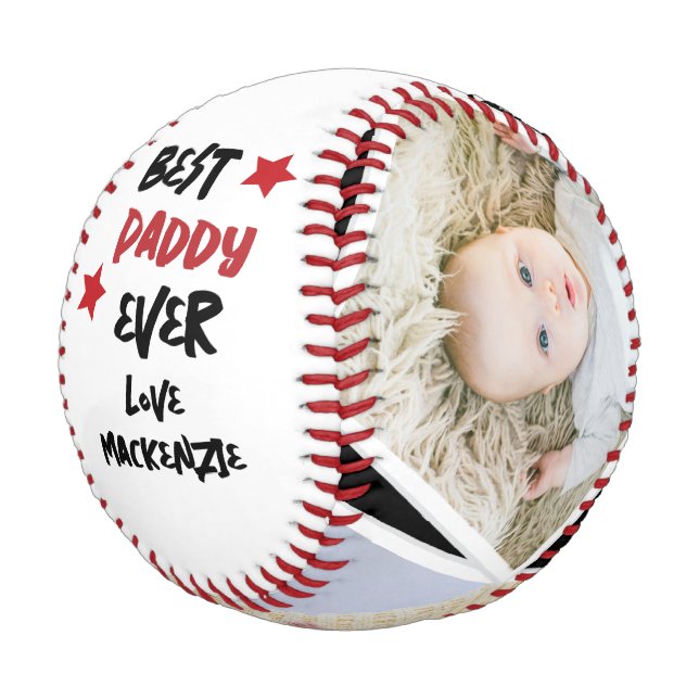3 Photo and Text Personalized One of a Kind Baseball (Angled)