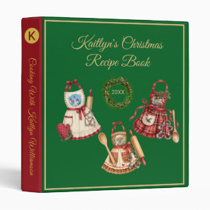 3 Photo Aprons Christmas Red Green Monogram Binder