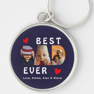 3 Photo Best Dad Ever Cute Collage Custom Keychain