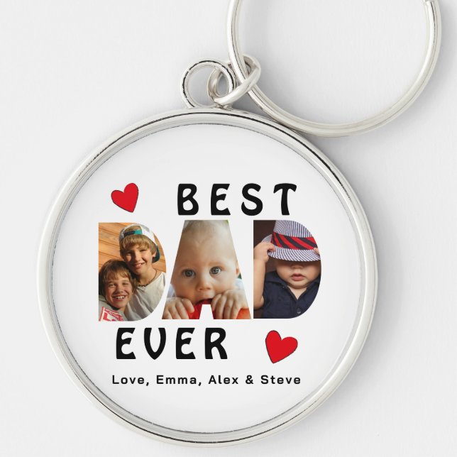 3 Photo Best Dad Ever Cute Collage Personalized Keychain (Front)
