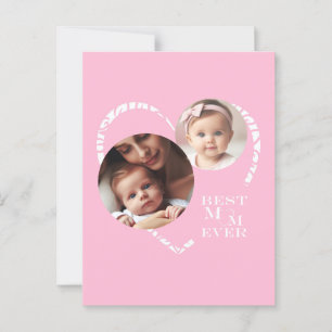 3-Photo "Best Mom Ever" Cute Pink and White Heart Postcard