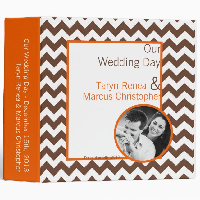3" Photo Binder Scrapbook Brown Orange Chevron (Front/Spine)