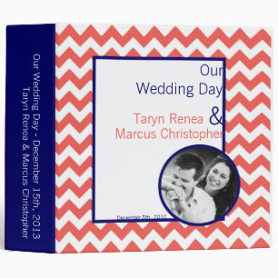 3" Photo Binder Scrapbook Coral Navy Blue Chevron