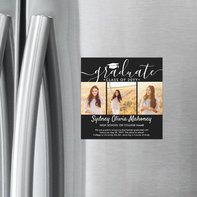 3 Photo Black Magnetic Graduation Faire-part (Créateur téléchargé)