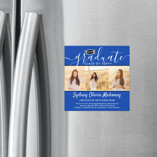 3 Photo Blue Magnetic Graduation Faire-part