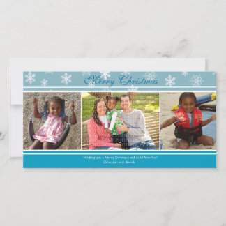 3 Photo Blue Snowflake Christmas Card