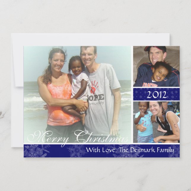 3 Photo Blue Snowflakes Carte de Noël (Devant)