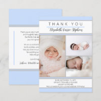 3 Photo Blue White Baby Shower |Birth Announcemen