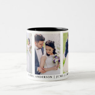 3 Photo Bride and Groom Mr. and Mrs. Wedding Two-Tone Coffee Mug
