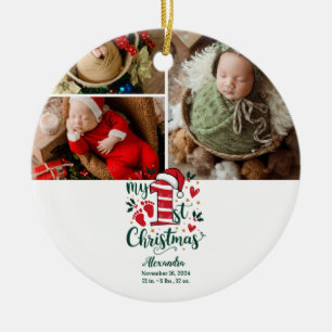 3 Photo Candy Cane Baby 1st Christmas Ceramic Ornament
