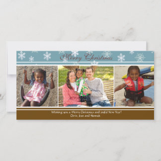 3 Photo Carte de Noël Blue/Brown Snowflake