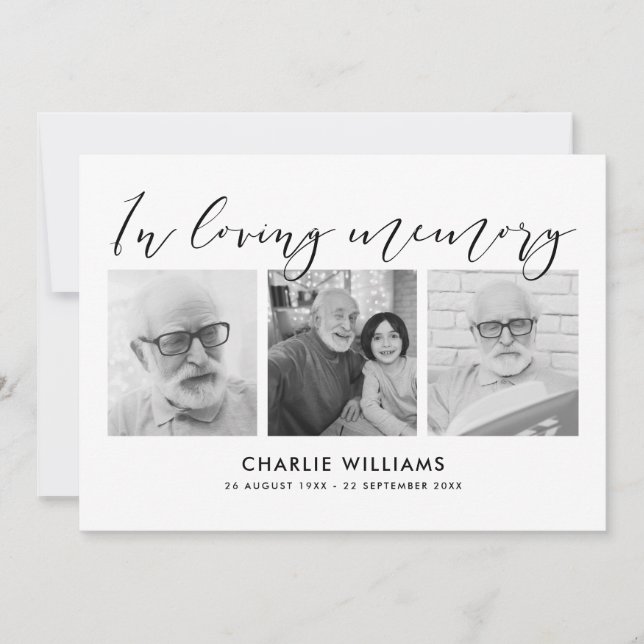 3-Photo Celebration of Life/Funeral/Bereavement Thank You Card (Front)