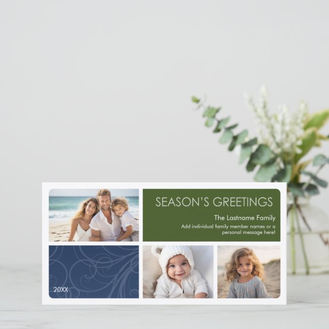 3 Photo - Christmas and White Borders Holiday Card (Standing Front)