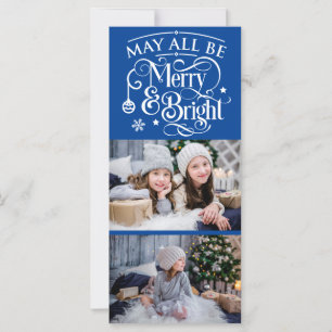 3 Photo Christmas Card Blue & White Theme