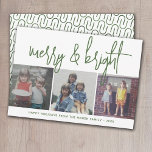 3 Photo Christmas Collage - Merry & Bright - green Holiday Card<br><div class="desc">FRONT DESIGN: 3 square photos and a large script font are highlights of this trendy design. A modern look for a holiday photo card with a large "merry and bright" in a funky, handwritten script font in green and white. The background is white. An area for a greeting and family...</div>
