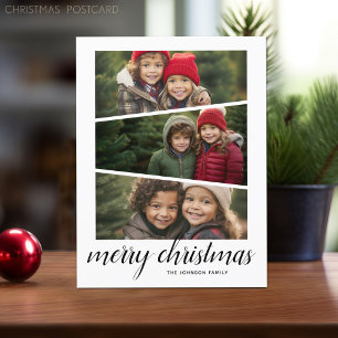 3 Photo Christmas Script - Horizontal Wedge Design Holiday Postcard