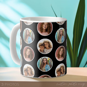 3 Photo Circle Border Collage - Black White Coffee Mug
