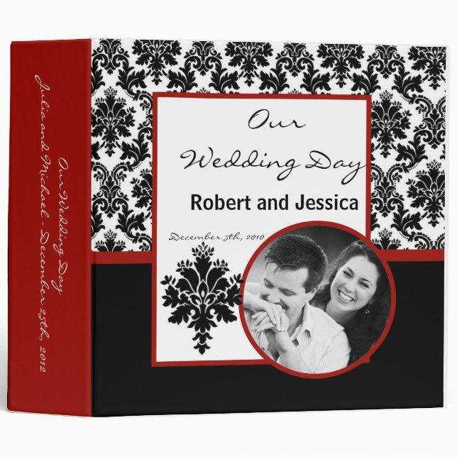 3" Photo Classeur Scrapbook Black Red Damask (Devant/Côté)