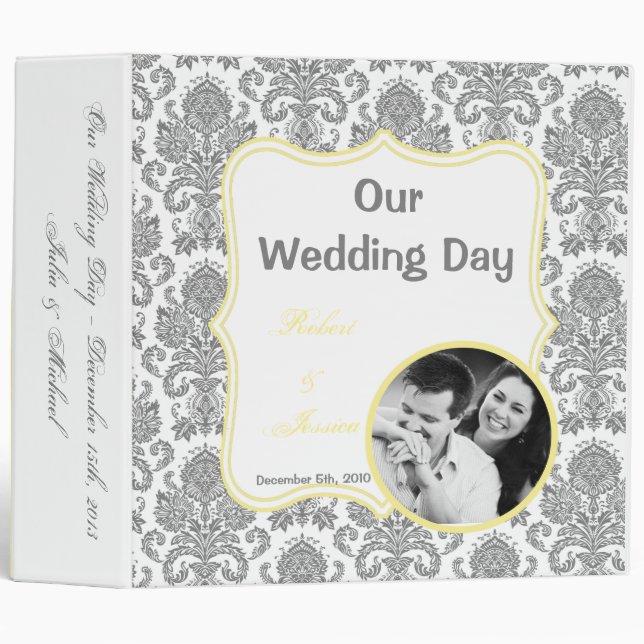 3" Photo Classeur Scrapbook Gris Jaune Dentelle Da (Devant/Côté)