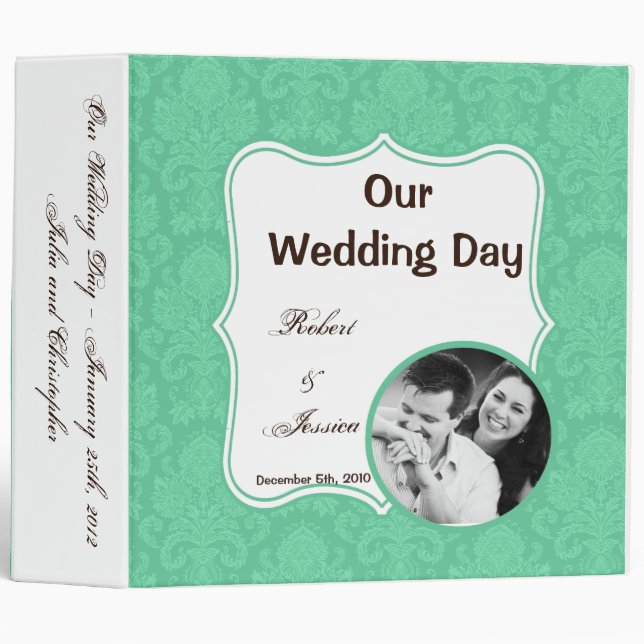 3" Photo Classeur Scrapbook Mint Blanc Damask Lace (Devant/Côté)