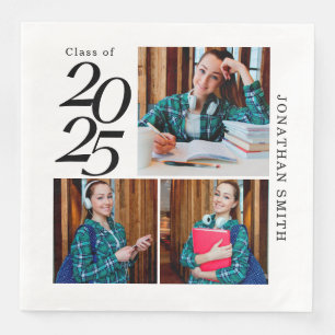 3 Photo Collage 2025 Custom Graduation Party  Napkin