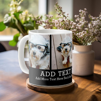 3 Photo Collage 2 Lines of Text -- CAN Edit Black Coffee Mug