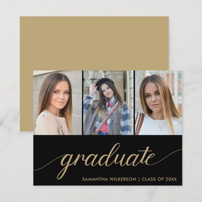 3 Photo Collage Add Your Name & Year Graduation Announcement (Front/Back)