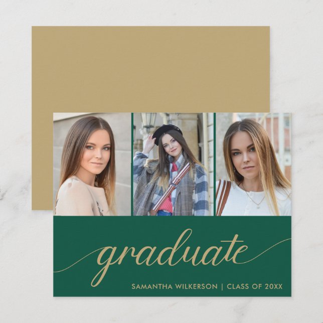 3 Photo Collage Add Your Name & Year Graduation  Announcement (Front/Back)