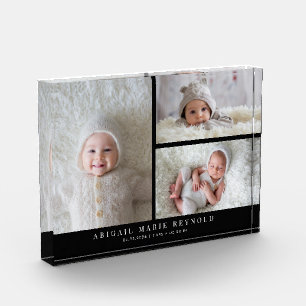 3 Photo Collage Black New Baby Keepsake 