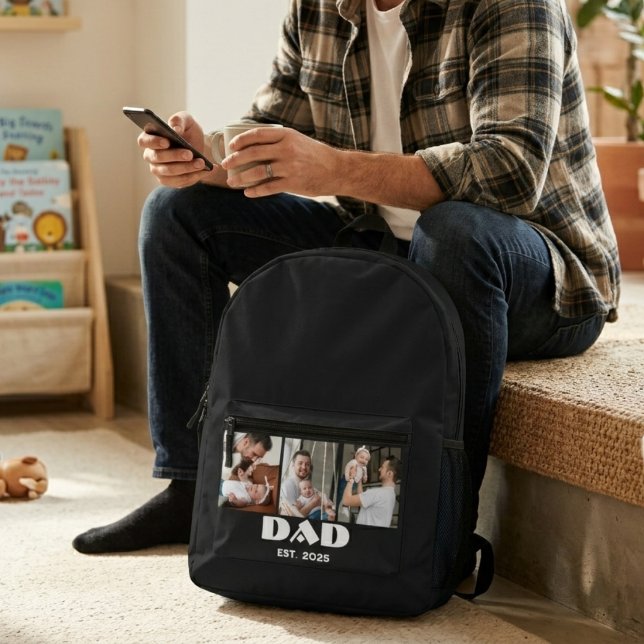 3 Photo Collage Black White Dad Established Bold Printed Backpack (Creator Uploaded)
