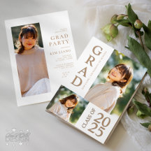 3 Photo Collage Blanc & Beige Invitation de Fête d
