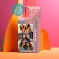 3 Photo Collage - boho coral line art arch - name