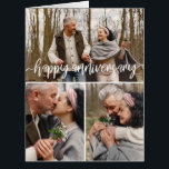 3 Photo Collage Brush Script Happy Anniversary<br><div class="desc">Happy anniversary greeting card with room for three photos. Happy anniversary is written in a white brush script.</div>