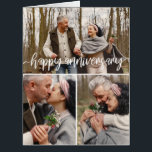 3 Photo Collage Brush Script Happy Anniversary<br><div class="desc">Happy anniversary greeting card with room for three photos. Happy anniversary is written in a white brush script.</div>