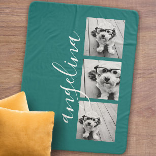 3 Photo Collage CAN EDIT background blue Sherpa Blanket