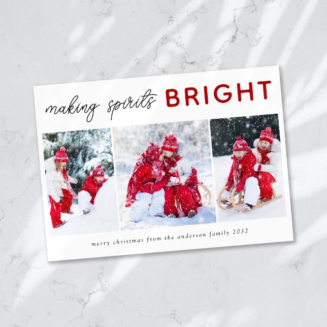 3 Photo Collage Christmas Card Spirits Bright (Creator Uploaded)