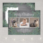 3 Photo Collage Christmas Greenery & Grey Wood Holiday Postcard<br><div class="desc">Send stylish joyful greetings and share three of your favourite pictures with a custom photo collage holiday postcard. All text on this template is simple to customize to include any wording, such as Merry Christmas, Happy Holidays, Seasons Greetings, New Year Cheers etc. (IMAGE PLACEMENT TIP: An easy way to centre...</div>